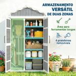 Armário de Jardim de Madeira 105x55x179 cm Abrigo de Exterior com Portas 4 Prateleiras Extraíveis Teto Metal Galvanizado Cinza