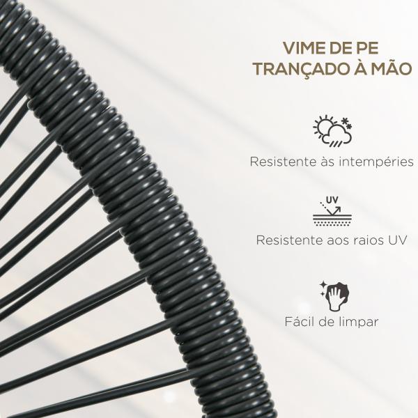 Sofá Acapulco de 2 Lugares com Apoios de Braço Almofada e Estrutura de Aço para Jardim Terraço Pátio 132x72x83 cm Preto