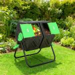 Compostor Giratório de 130L Recipiente de Compostagem de Jardim de Dupla Câmara com Aberturas de Ventilação 67x60x77 cm Preto e Verde