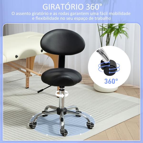 Banco Giratório Rodas e Encosto Amovível Banco de Trabalho com Altura Regulável 83 - 98 cm Assento Estofado em Couro Sintético Preto