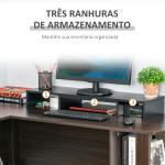 Suporte Elevado para Monitores de Madeira Ajustável em Comprimento e Ângulo para 2 Monitores Notebook 80 - 117x23,5x10cm Preto