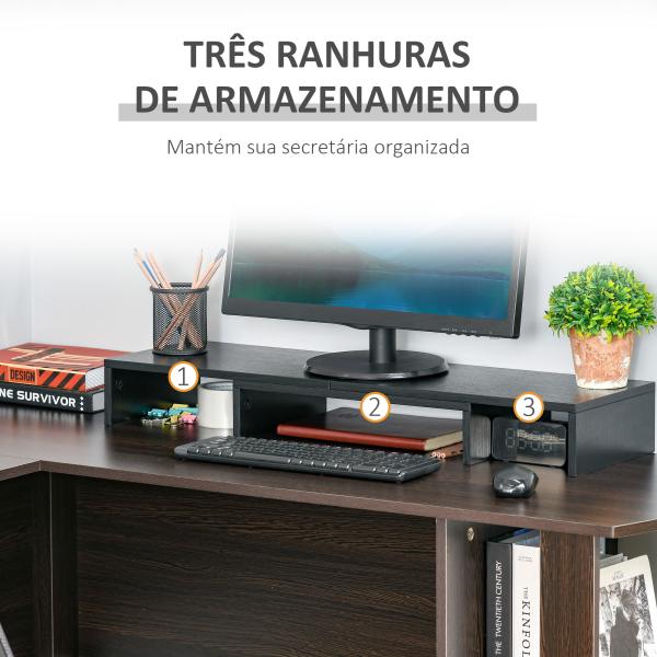 Suporte Elevado para Monitores de Madeira Ajustável em Comprimento e Ângulo para 2 Monitores Notebook 80 - 117x23,5x10cm Preto