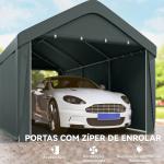 Abrigo de Exterior 590x300x280 cm Garagem de Exterior para Carros Anti UV com Paredes Laterais Desmontáveis e 2 Portas Cinza Escuro