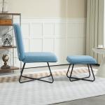 Poltrona Sala de Estar com Apoio para os Pés Poltrona Relax com Pés de Aço em Forma de Cruz Azul Claro