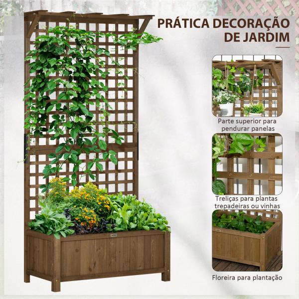 Floreira com Treliça de Madeira Caixa de Plantio com Suporte para Plantas Trepadeiras 90x45x183cm Marrom Escuro