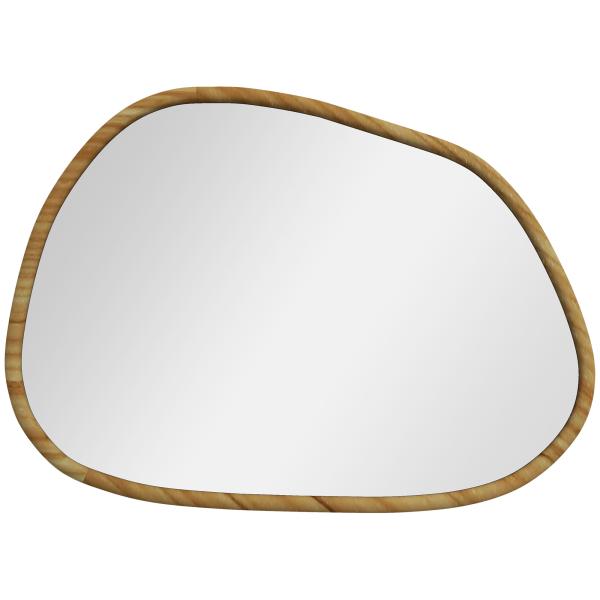 Espelho de Parede Decorativo 70x50 cm com Forma Irregular e Moldura de Madeira para Sala Entrada Horizontal ou Vertical Natural