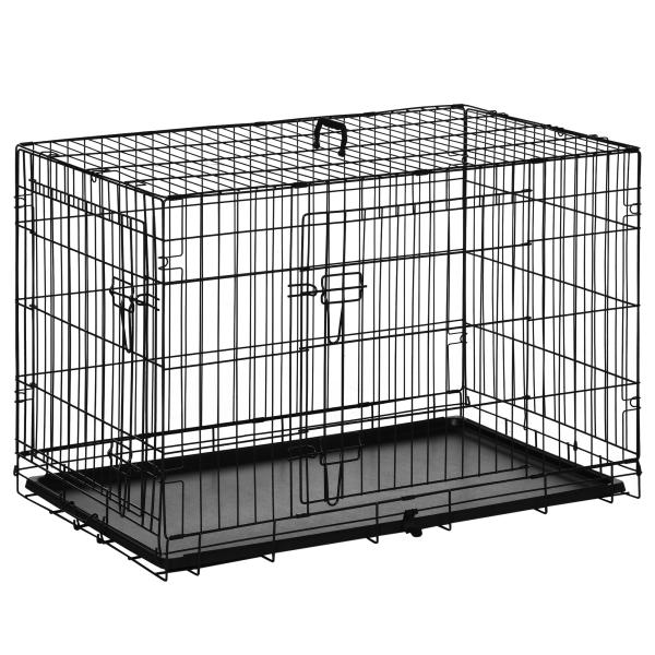 Gaiola para Cães com 2 Portas Gaiola para Animais de Estimação Dobrável com Alça de Transporte Aço 92x57x62,5cm Preto