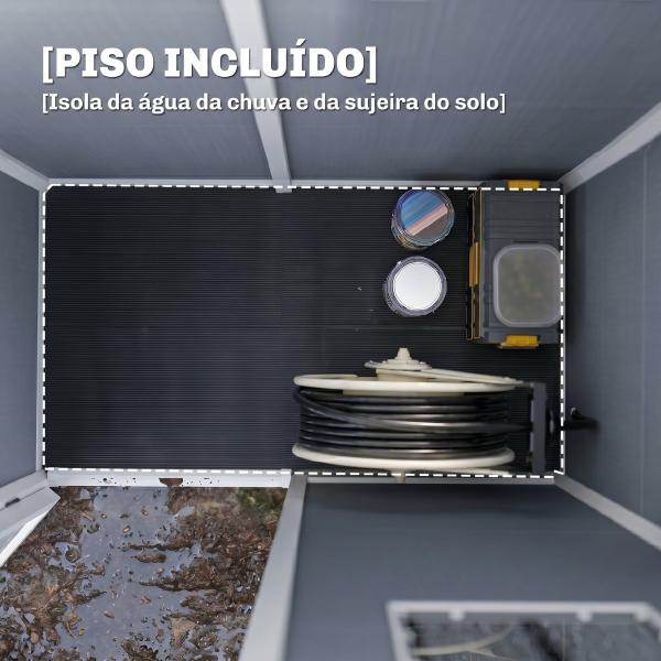 Abrigo de Jardim 1,14 m² 151x92x193 cm Abrigo de Exterior Metálico com Chão Porta de Correr Janela e Teto Inclinado Cinzento