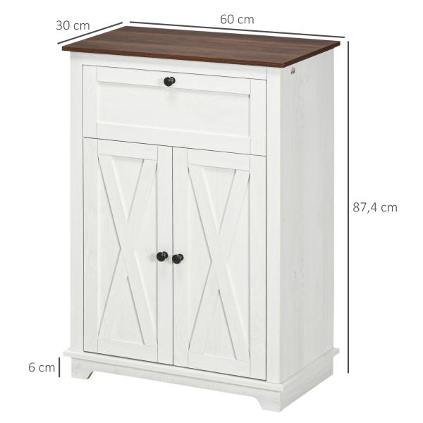 Aparador para Sala de Estar com Portas Duplas Gaveta e Prateleira Ajustável para Cozinha Dormitório 60x30x87,4 cm Branco