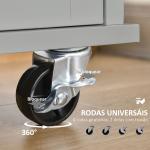 Carrinho de Cozinha com Rodas 2 Gavetas 3 Portas Prateleiras Ajustáveis e Barra para Sala de Jantar 121x46x91cm Cinza e Madeira