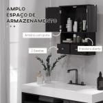 Armário de Parede para Casa de Banho com 2 Portas Prateleira Aberta e 2 Gavetas Estilo Moderno 50,8x17,8x66 cm Preto