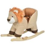 Baloiço Infantil em Forma de Leão de Pelúcia para Bebés 18 - 39 Meses com Som Cinto de Segurança Guidão Apoio para os Pés 68x35x50cm Marrom