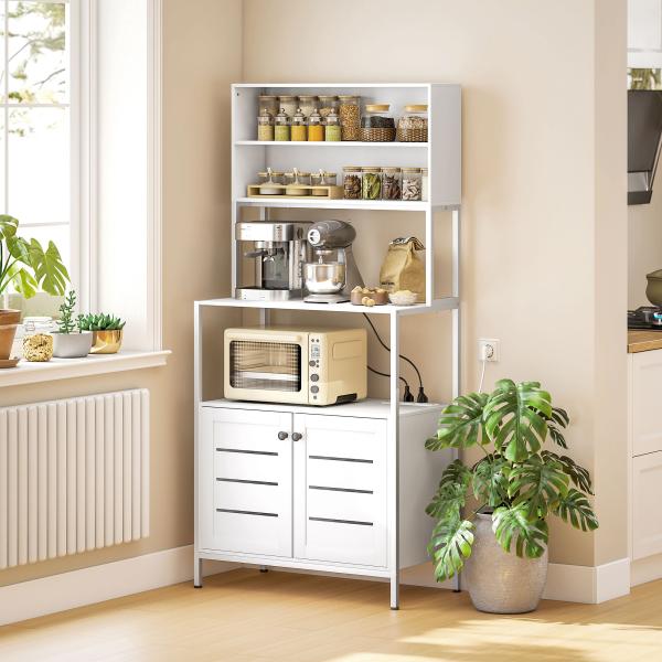 Armário de Cozinha com Tomada de Corrente Suporte para Micro - Ondas 2 Entradas USB e Compartimentos 80x42x171 cm Branco