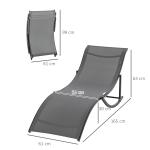 Conjunto 2 Espreguiçadeiras Ergonômicas Dobráveis em Forma de S com Estrutura de Alumínio Textilene para Piscina Pátio Jardim e Varanda 165x61x63cm Cinza