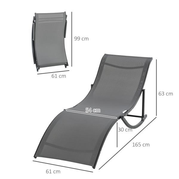 Conjunto 2 Espreguiçadeiras Ergonômicas Dobráveis em Forma de S com Estrutura de Alumínio Textilene para Piscina Pátio Jardim e Varanda 165x61x63cm Cinza