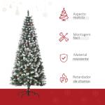 Árvore de Natal Artificial 180 cm Ignífugo com 618 Ramos 34 Bagas 30 Pinhas Folhas de PVC e Suporte Metálico Ø65x180cm Verde