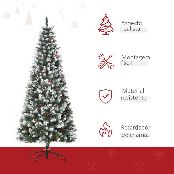 Árvore de Natal Artificial 180 cm Ignífugo com 618 Ramos 34 Bagas 30 Pinhas Folhas de PVC e Suporte Metálico Ø65x180cm Verde