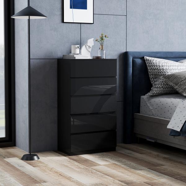 Cómoda com 5 Gavetas de Madeira Cómoda de Dormitório Cómoda Branca para Sala de Estar Estilo Moderno 55x34x100 cm Preto