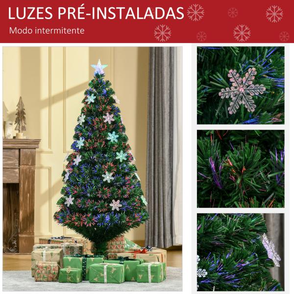 Árvore de Natal Artificial 150 cm Árvore de Natal com 180 Ramos 21 Luzes LED e Fibra Óptica Decoração de Natal Ø60x150 cm Verde