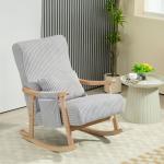 Poltrona Baloiço Moderna em Veludo Cotelê com Apoio para os Braços Almofada Lombar e Bolso Poltrona de Amamentação 65x90x98 cm Cinza