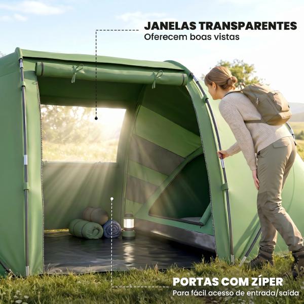 Tenda de Campismo Familiar para 4 Pessoas Tenda Dobrável Impermeável para Praia Parque 430x240x170 cm Verde