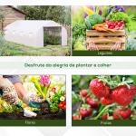 Estufa Tipo Túnel de Jardim 600x300x200cm para Cultivo de Plantas Verduras com 8 Janelas e Porta Enroláveis com Zíper Aço Branco