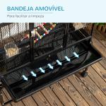Gaiola para Pássaros com Rodas de 3 Níveis com 3 Poleiros Comedouros Brinquedos Rampas e Prateleira 83x53x180 cm Preto