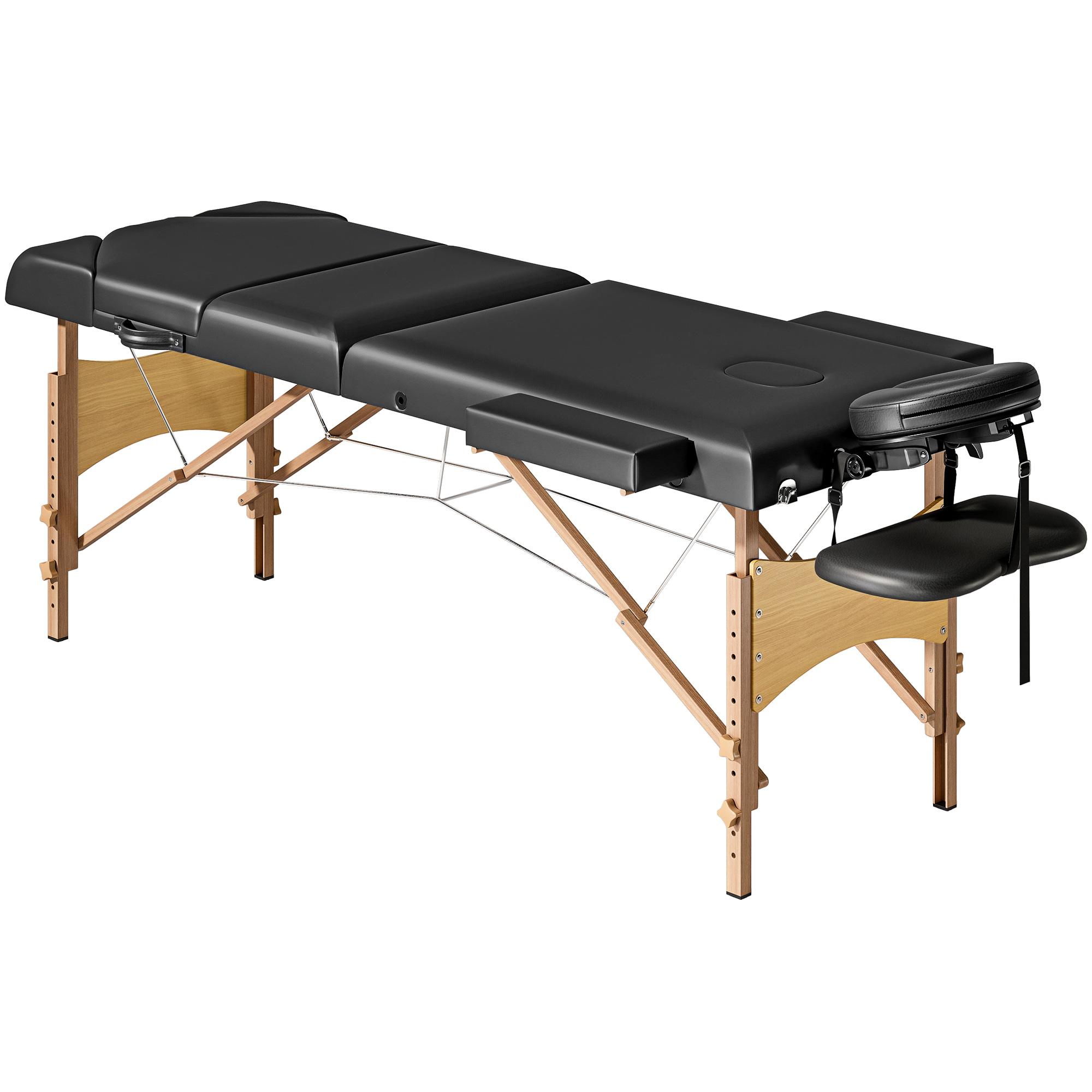Marquesa de Massagem Dobrável Portátil com Altura Ajustável Apoio de Cabeça Apoios de Braço Acolchoados 215x60x64 - 89 cm Preto
