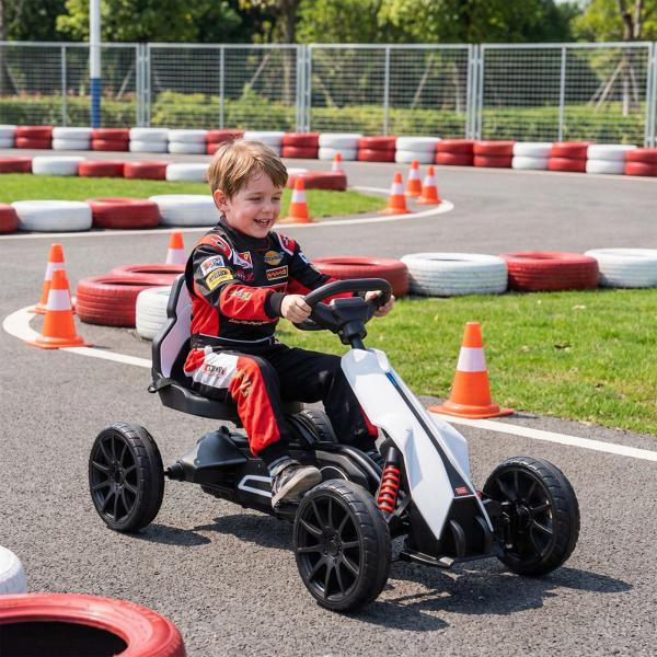 Go Kart Elétrico para Crianças Kart a Bateria 12V Velocidade Ajustável 3 - 5 km/h e Cinto de Segurança 100x58x58,5 cm Branco