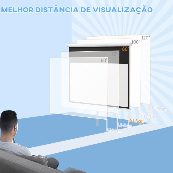 Tela de Projeção Manual 80 polegadas Formato 16:9 com Altura Ajustável para Interior e Exterior 187x8x150 cm Branco