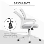 Cadeira de Escritório de Malha Giratória com Altura Ajustável Função Basculante e Apoio para os Braços 57x55x89 - 109 cm Cinza