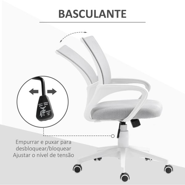 Cadeira de Escritório de Malha Giratória com Altura Ajustável Função Basculante e Apoio para os Braços 57x55x89 - 109 cm Cinza