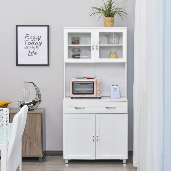 Armário de cozinha com prateleiras internas ajustáveis ​​e gaveta 80x48x170 cm Branco