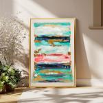 Quadro em Tela Abstrato Pintado à Mão 120x80 cm Quadro para Decoração de Salão Moderno com Moldura de Madeira Multicolor