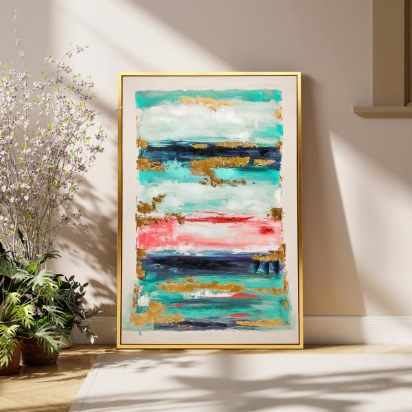 Quadro em Tela Abstrato Pintado à Mão 120x80 cm Quadro para Decoração de Salão Moderno com Moldura de Madeira Multicolor