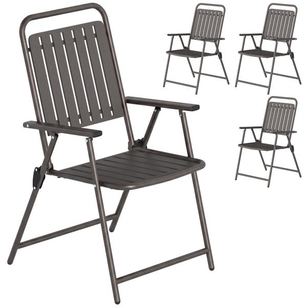 Conjunto de 4 Cadeiras Dobráveis para Jardim com Apoios de Braços Encosto e Assento Estrutura Metálica 55x63x93 cm Castanho