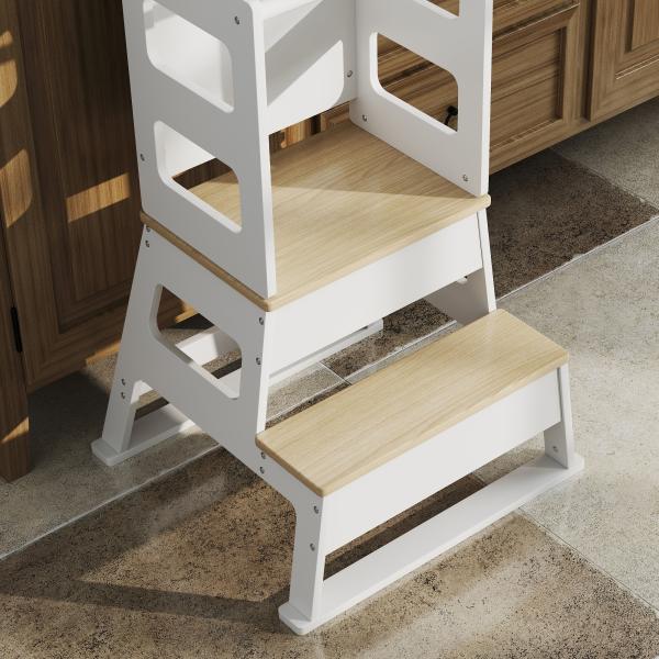 Torre de Aprendizagem para Crianças dos 3 - 6 Anos com Quadro e Grade de Segurança para Cozinha e Casa de Banho 55x52,5x87,5 cm Branco