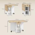 Mesa de Cozinha Dobrável com Rodas Laterais Rebatíveis Gaveta e Prateleiras para 2 - 4 Pessoas 120x72x75 cm Madeira Branco