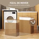 Cesto de Roupa com Tampa 100L de Bambu com 2 Compartimentos Bolsa Interior Amóvivel 52x32x63 cm Marrom e Creme