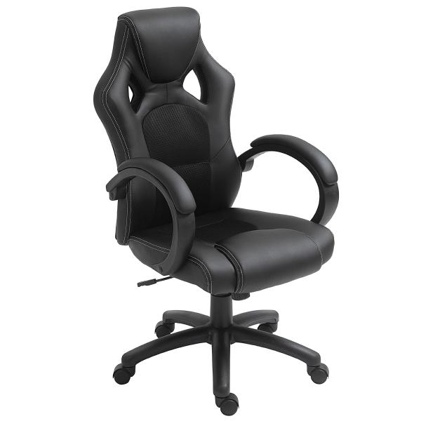 Cadeira de Escritório Ergonómica Cadeira de Escritório Giratória com Altura Ajustável Encosto Alto Estofado em Couro PU e Malha Transpirável 71x61x108 - 118cm Preto