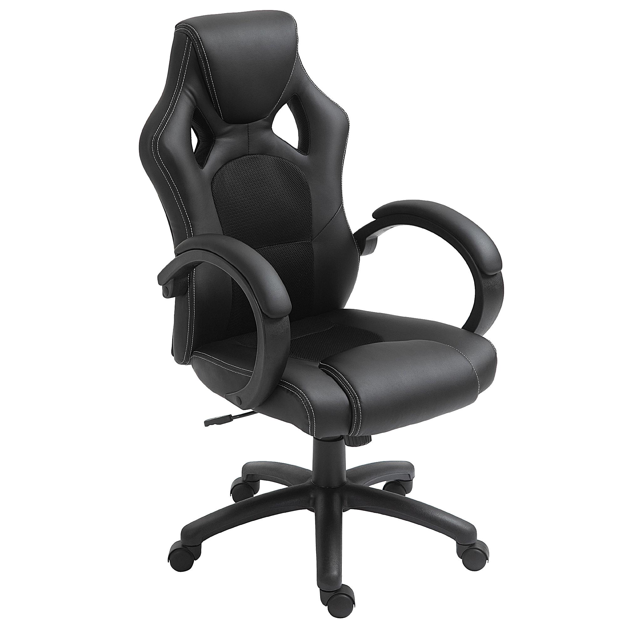 Cadeira de Escritório Ergonómica Cadeira de Escritório Giratória com Altura Ajustável Encosto Alto Estofado em Couro PU e Malha Transpirável 71x61x108 - 118cm Preto