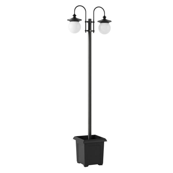 Candeeiro Solar de Exterior com Vaso 2 Cabeçais Impermeável IP44 Ligação Automática Altura Ajustável