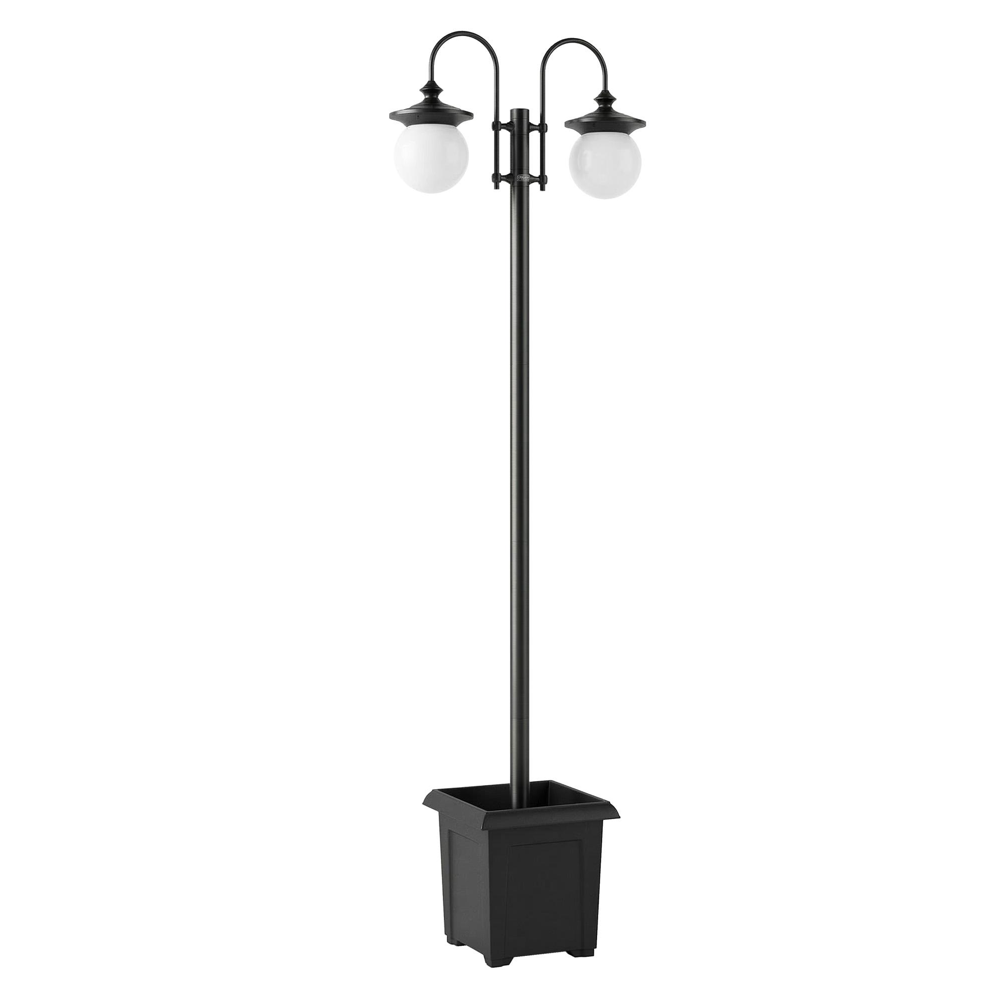 Candeeiro Solar de Exterior com Vaso 2 Cabeçais Impermeável IP44 Ligação Automática Altura Ajustável