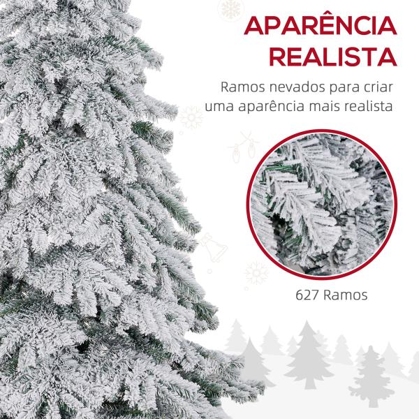 Árvore de Natal Ø116x180 cm Neve Artificial com 627 Pontas de PVC Base Dobrável e Suporte de Metal Decoração de Natal Verde e Branco