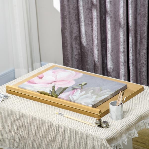 Cavalete de Mesa Dobrável em Madeira com Ângulo Ajustável 75,8x51 cm Formato A2 para Pintura e Esboços, Madeira Natural