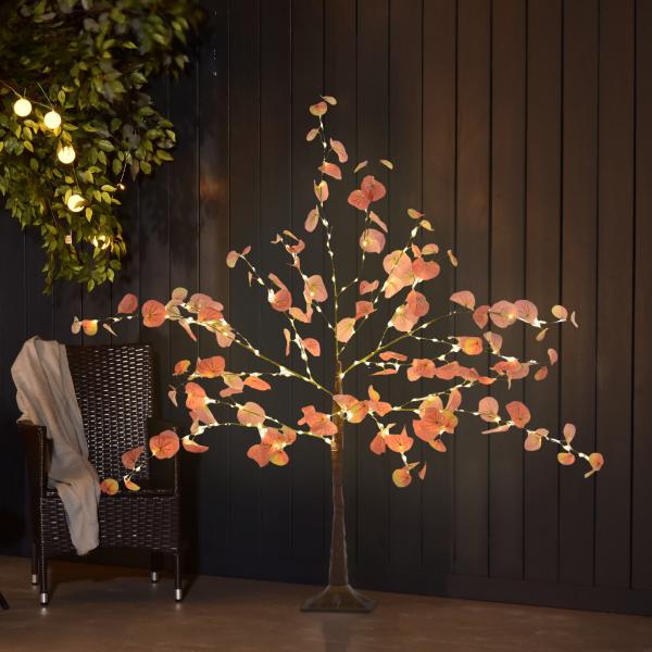 Árvore de Eucalipto Artificial 120 cm Árvore Artificial com 175 Luzes LED e Base Decoração Laranja e Marrom