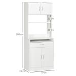 Armário de Cozinha com 4 Portas Bandeja Amovível Prateleira Ajustável Gaveta e Bancada para Micro - Ondas 70x40x180 cm Branco
