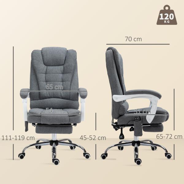Cadeira de Massagem com 6 Pontos de Massagem Reclinável com Altura Ajustável e Função de Aquecimento 65x70x111 - 119 cm Cinza