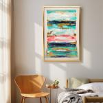 Quadro em Tela Abstrato Pintado à Mão 120x80 cm Quadro para Decoração de Salão Moderno com Moldura de Madeira Multicolor