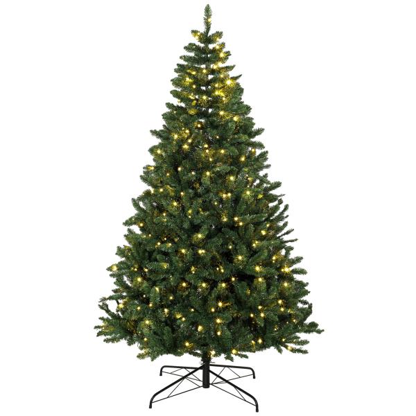 Árvore de Natal 210 cm com 350 Luzes LED, 11 Modos, Controlo Remoto e Base Dobrável em Aço, Verde